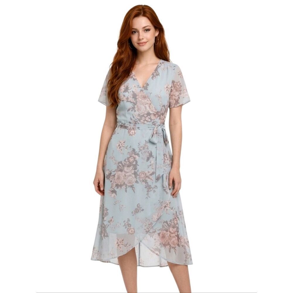 Leith Green Floral Wrap High-Low Lined Chiffon Dress Size XXL